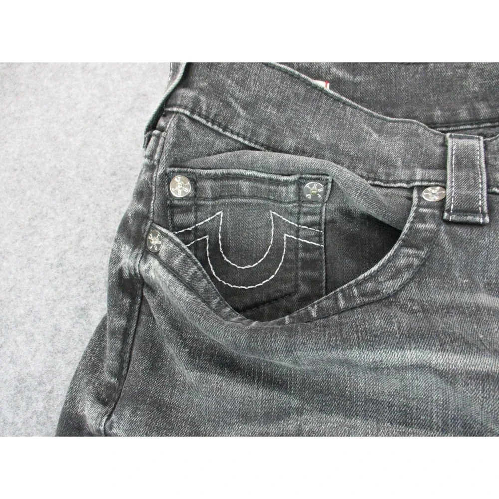 True Religion Jeans Mens 38 Gray Rocco Moto Relaxed Skinny Pocket Embroidery
